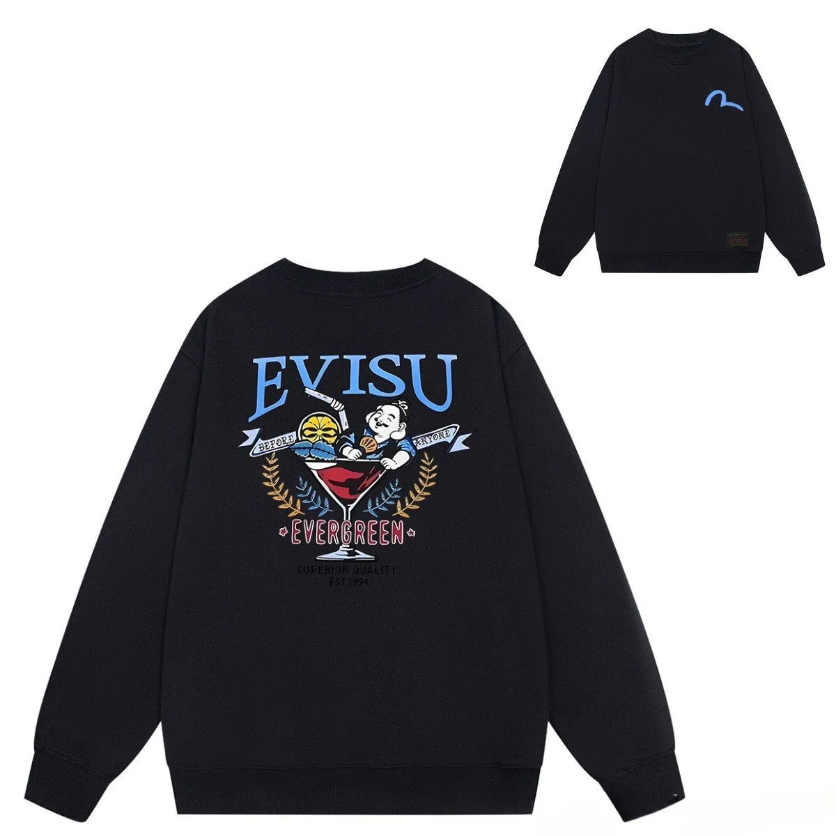 Evisu Sweatshirts Fashion Loose Unisex Sweatshirts