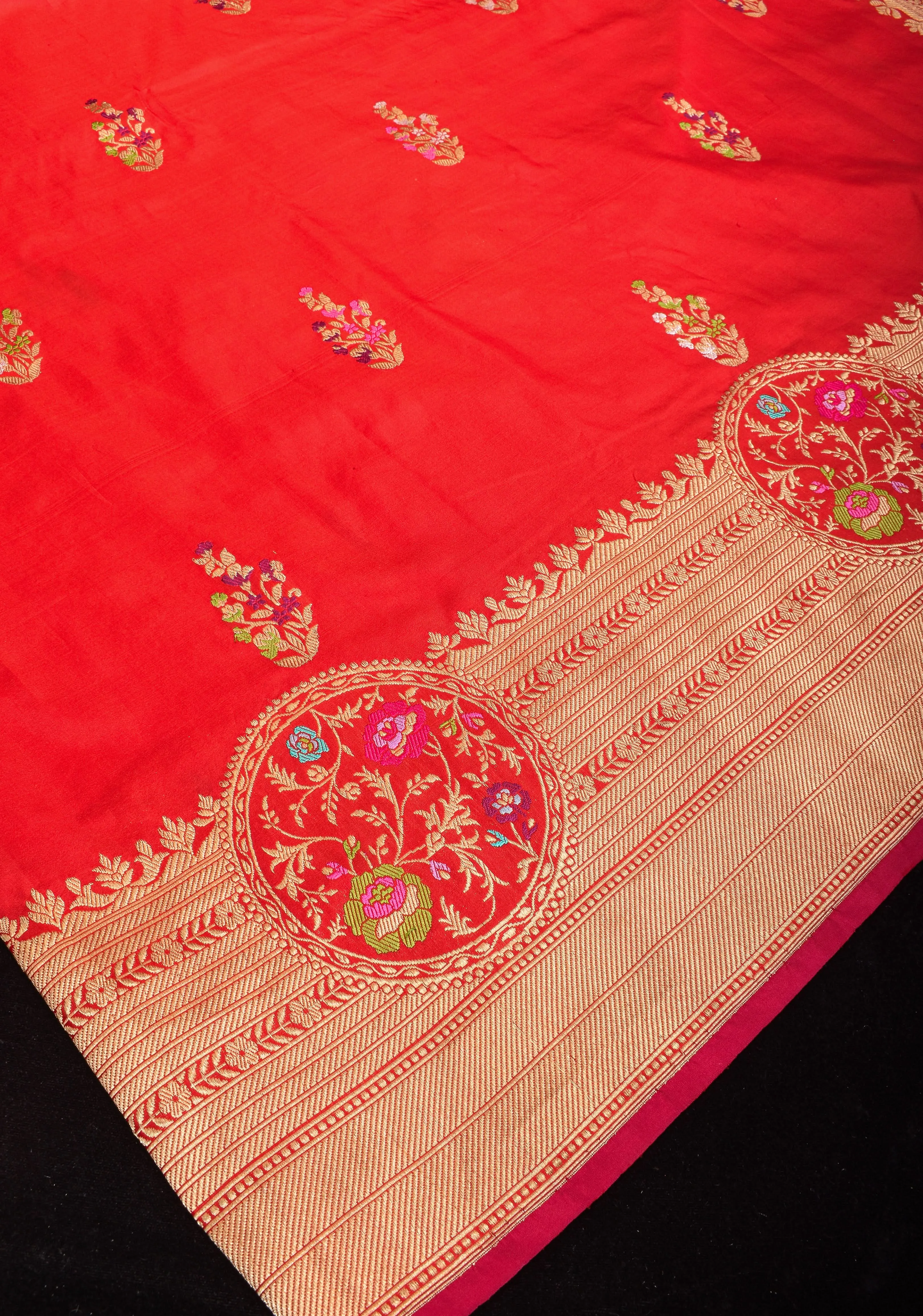 Exquisite Banarasi Katan Silk Saree Meenakari zari and Border in Red with Grand Pallu and Unique Zari Borders | SILK MARK CERTIFIED