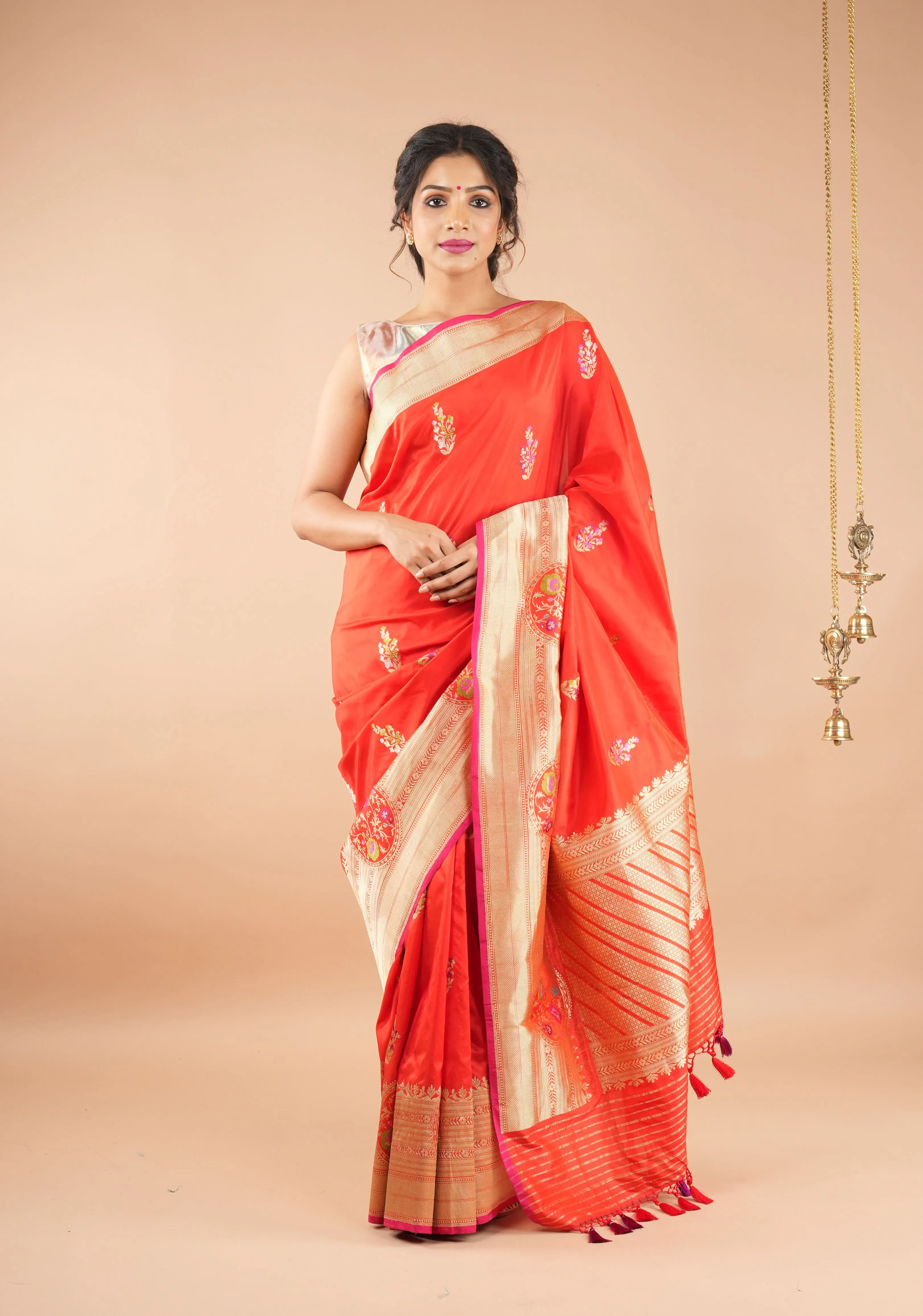 Exquisite Banarasi Katan Silk Saree Meenakari zari and Border in Red with Grand Pallu and Unique Zari Borders | SILK MARK CERTIFIED