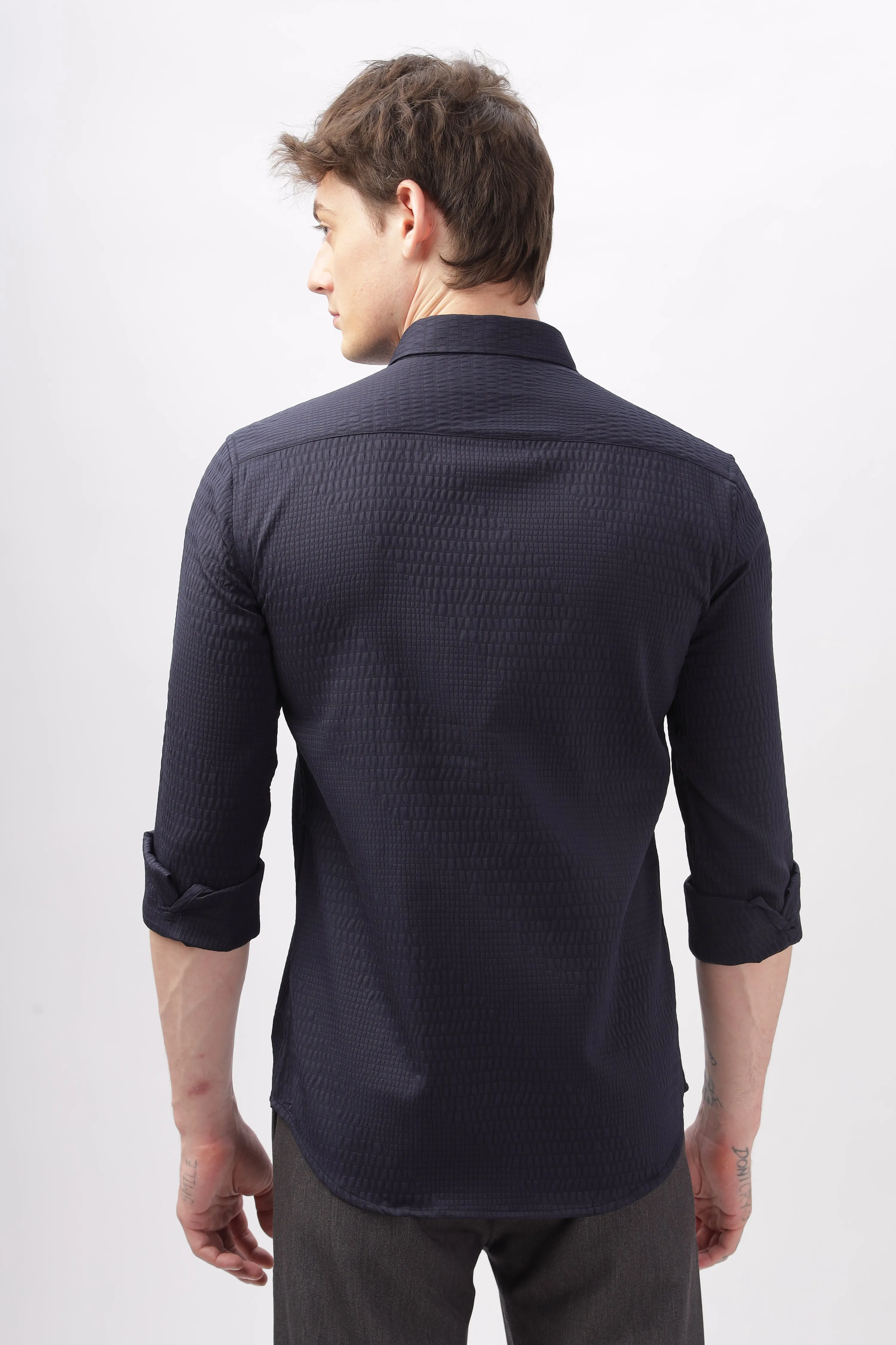 Faux Alligator Print Navy Textured Shirt