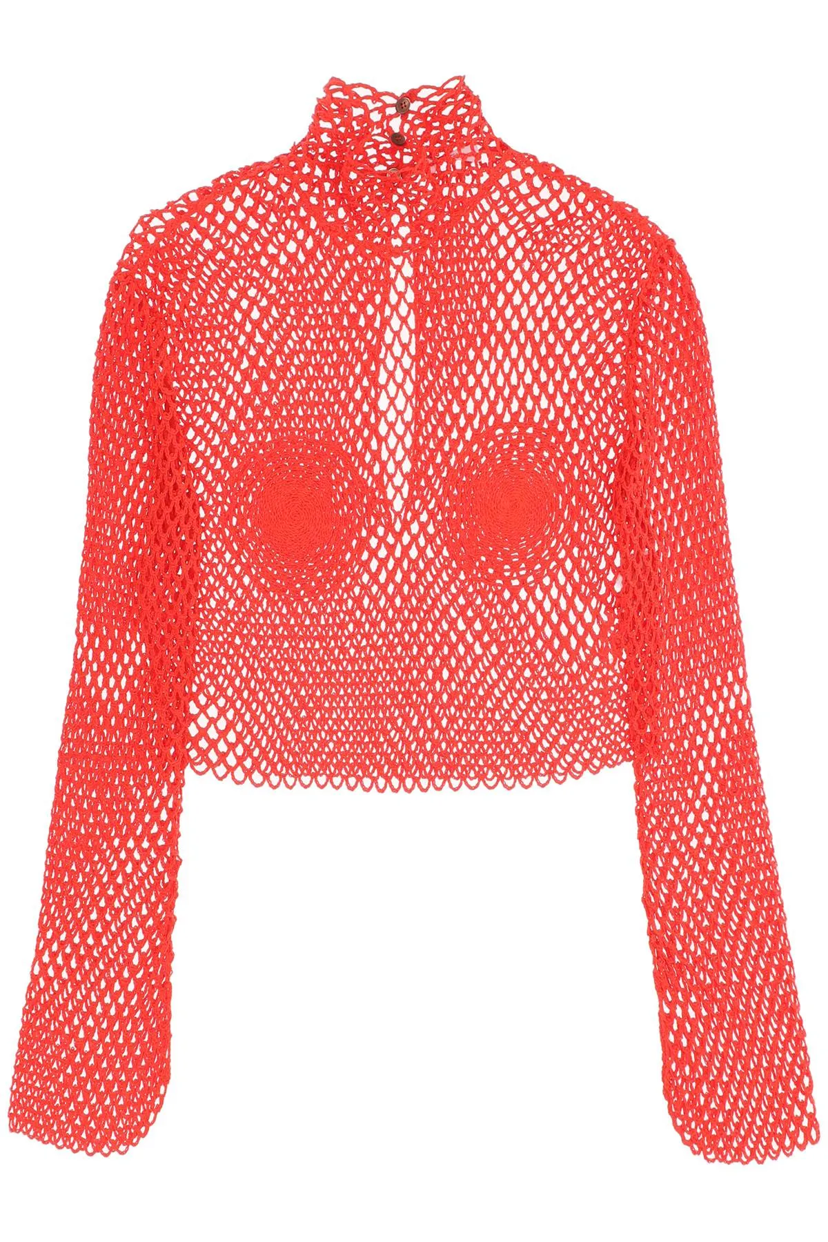 Ferragamo Stand Collar Top In Fishnet Knit