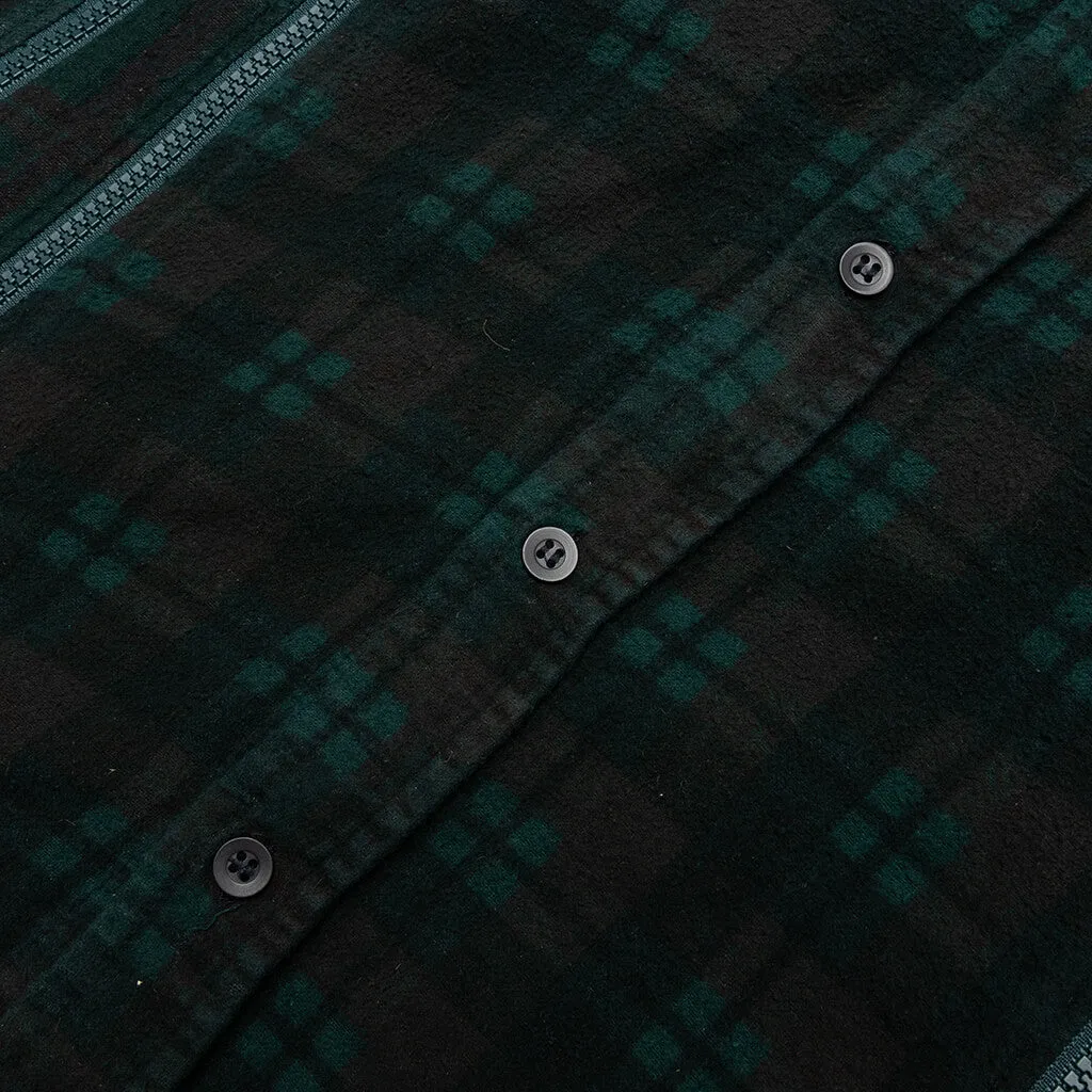 Flannel Shirt 7 Cuts Zipped Wide Shirt Over Dye - Green