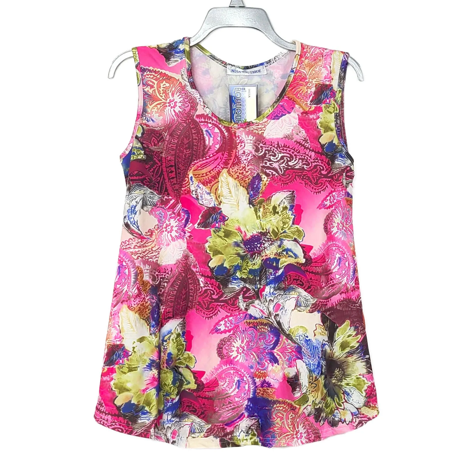 Floral Abstract Print Sleeveless Blouse Tank Top Tunic