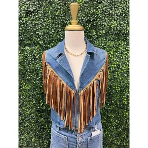 Fringe Denim Motor Vest