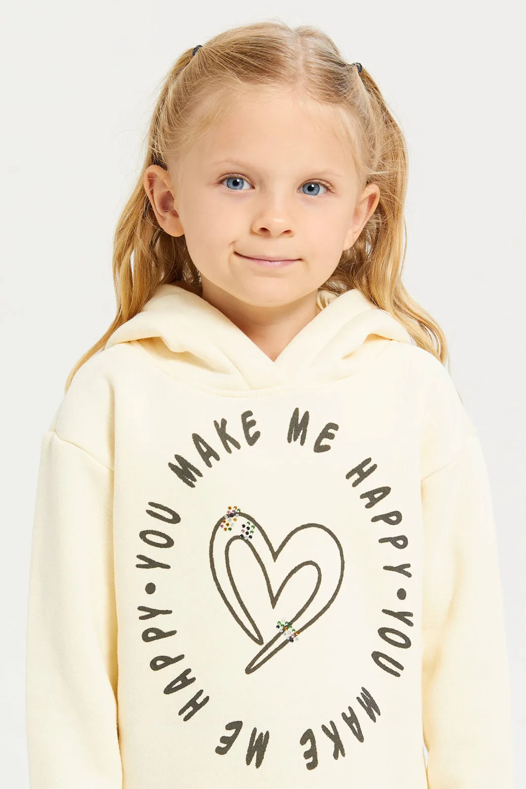 Girls Cream Printed Sweatshirt