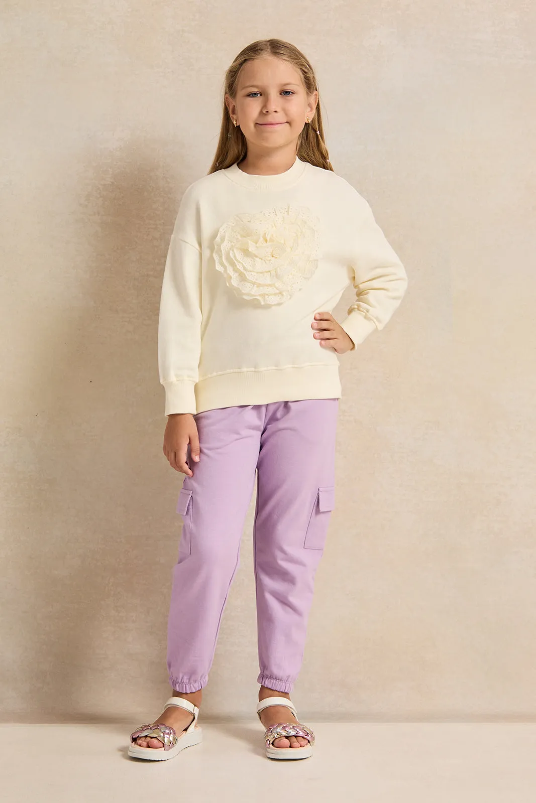 Girls Ivory Embellished Sweatshirt