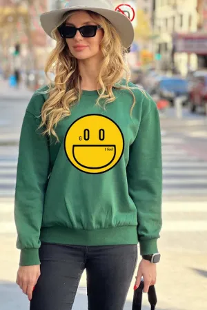 Green  I Feel Good Smile Graphic Sweatshirts