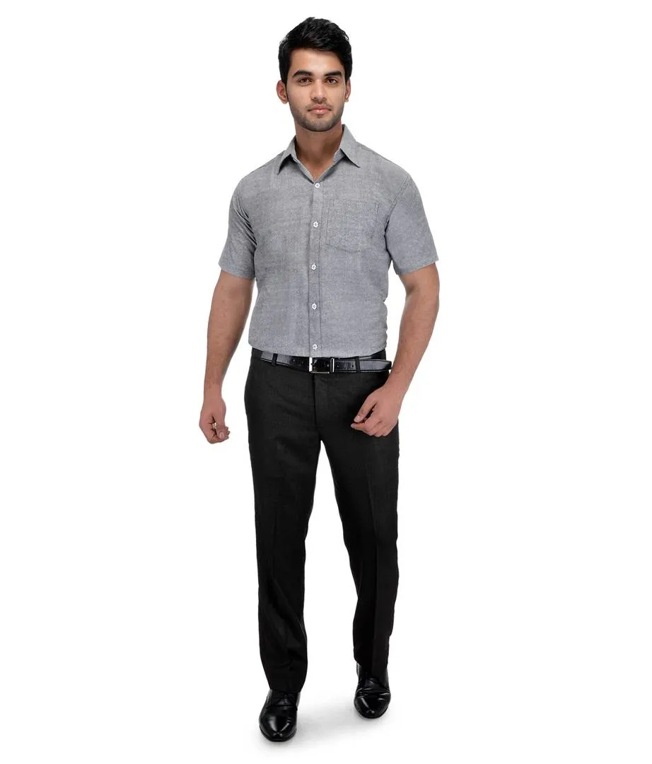 Grey Cotton Solid Regular Fit Formal Shirt