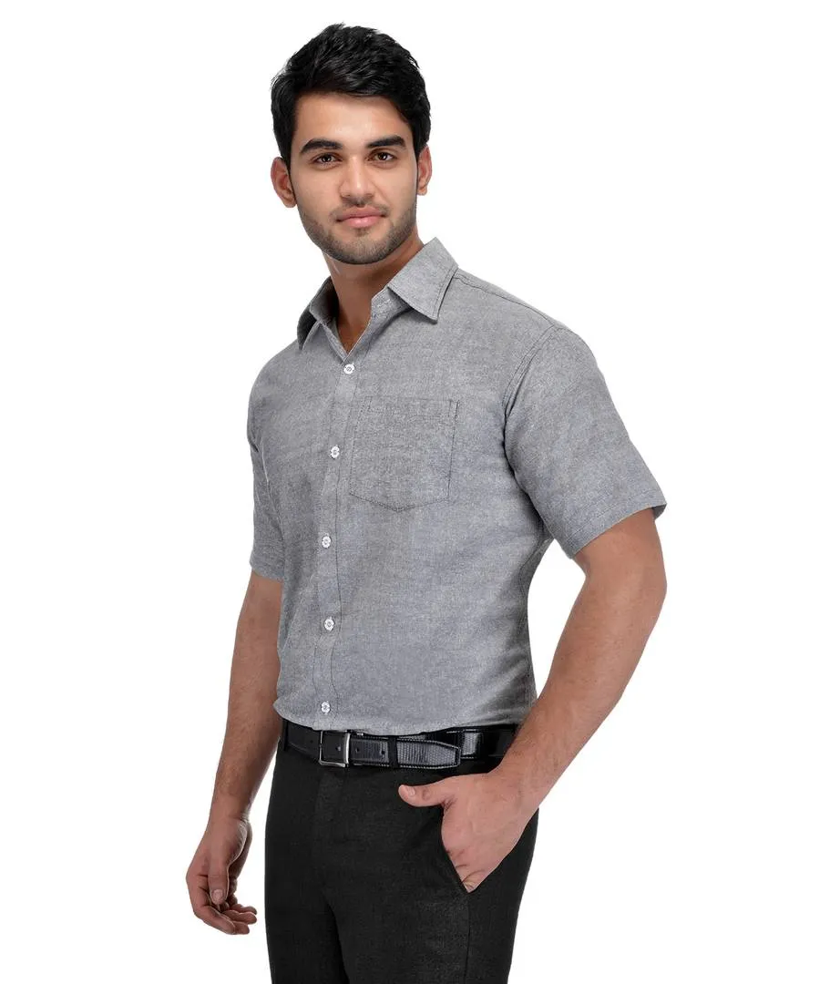 Grey Cotton Solid Regular Fit Formal Shirt