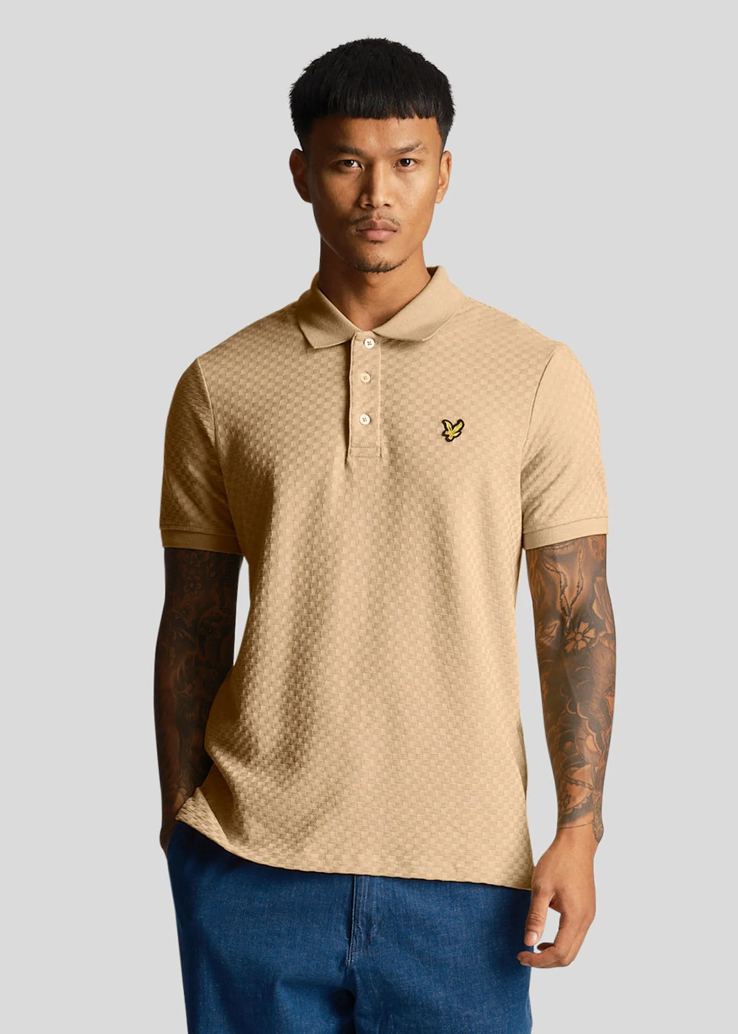 Grid texture polo shirt - cairngorms khaki