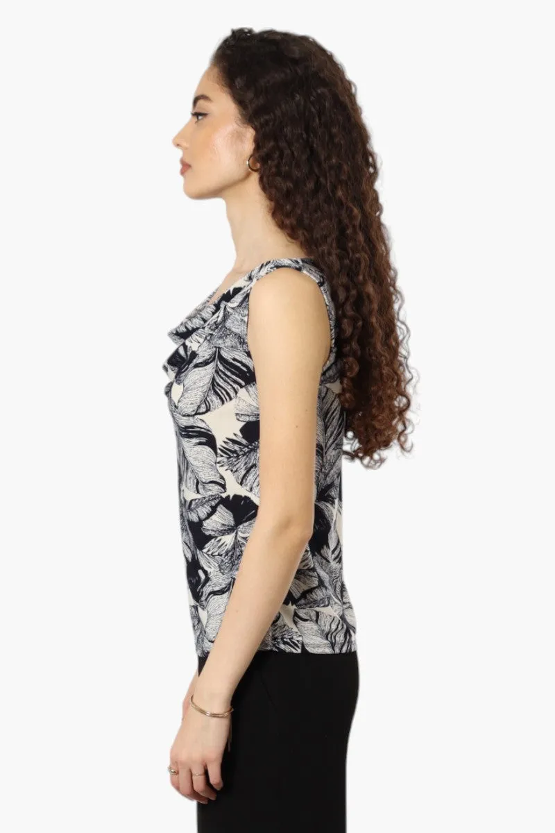 Impress Leaf Pattern Cowl Neck Tank Top - Navy