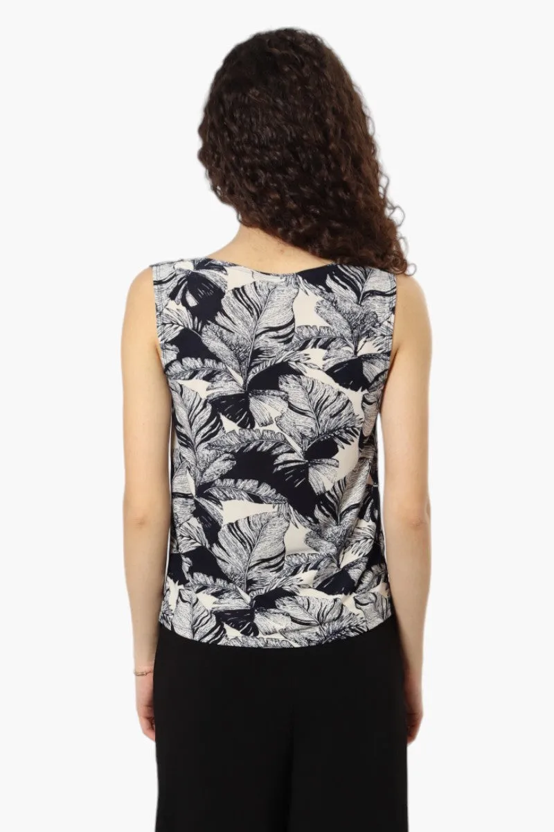 Impress Leaf Pattern Cowl Neck Tank Top - Navy