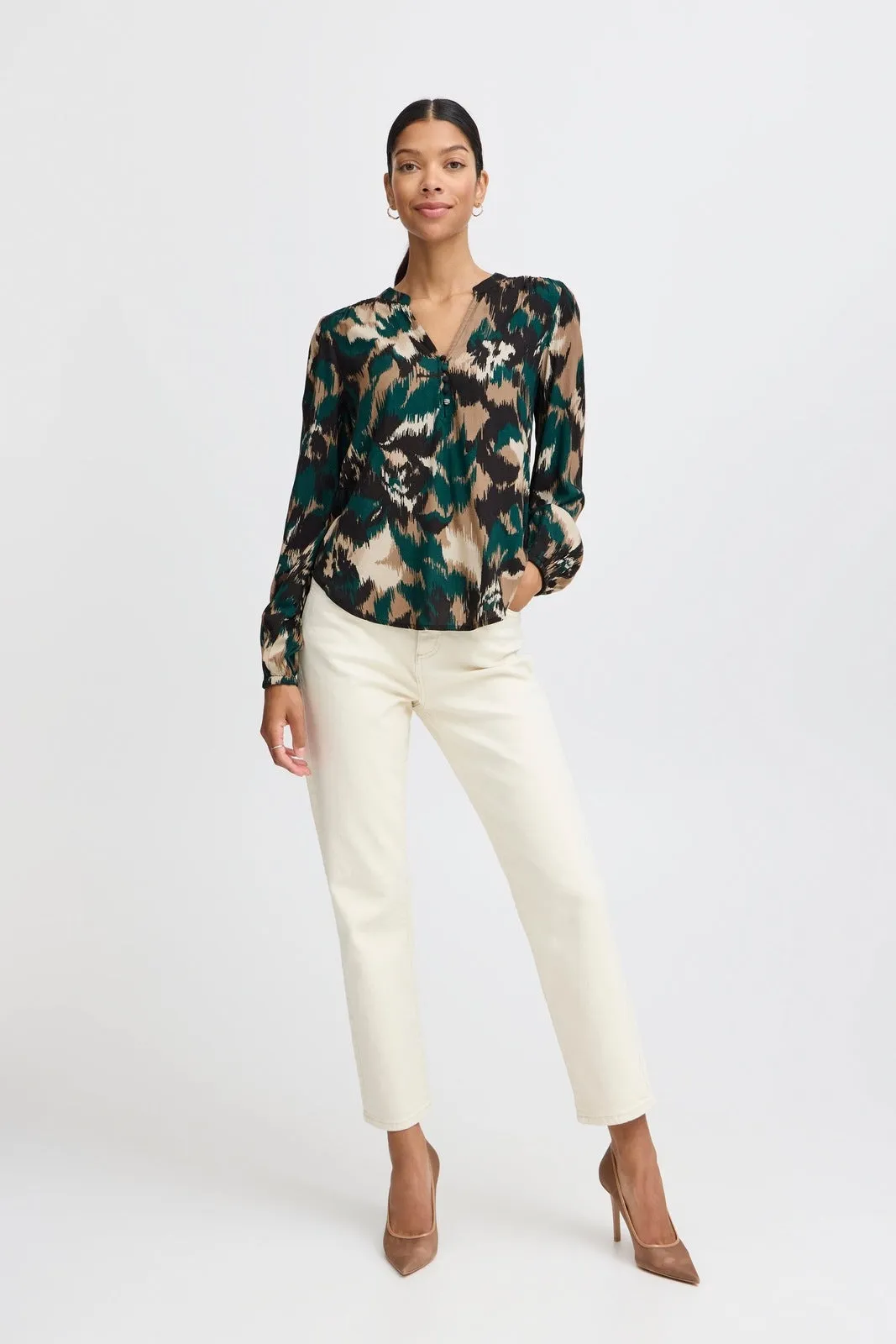 Josa Long Sleeve Blouse - Sea Moss Flower Mix