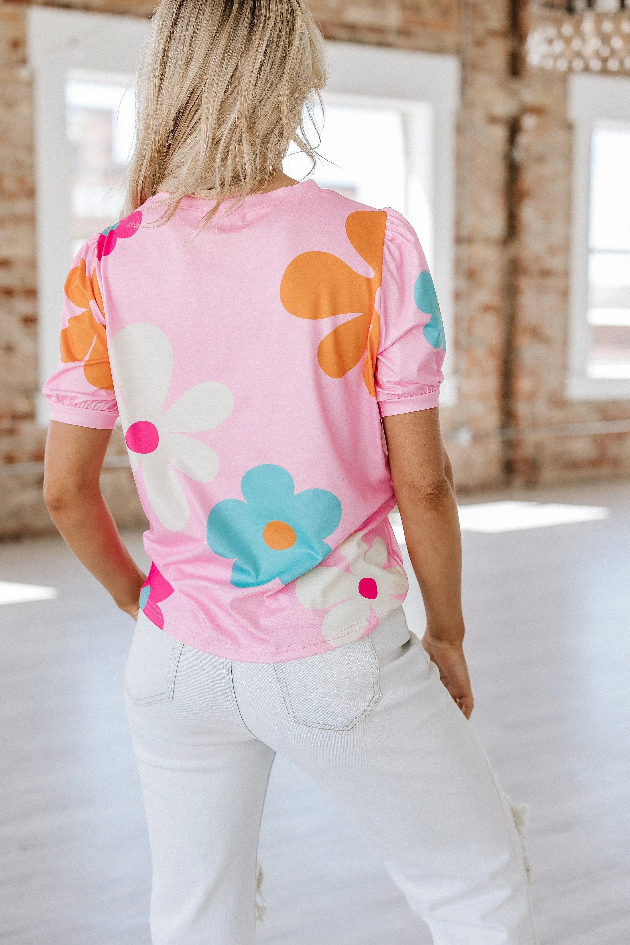 Kenzie Flower Print Bubble Sleeve Top