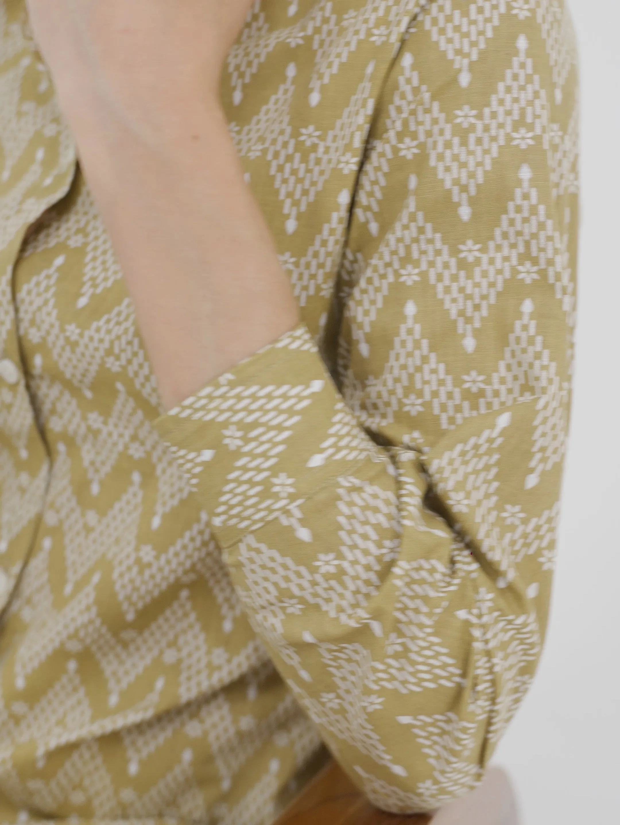 Khaki Zigzag Print Linen Shirt