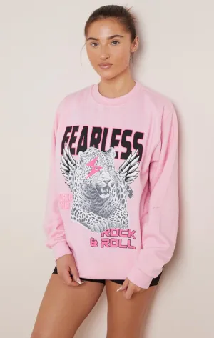 Ladies FEARLESS Tiger Print ROCK & ROLL Sweatshirt Women’s Oversized Sweater Jumper Top