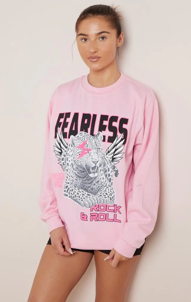 Ladies FEARLESS Tiger Print ROCK & ROLL Sweatshirt Women’s Oversized Sweater Jumper Top