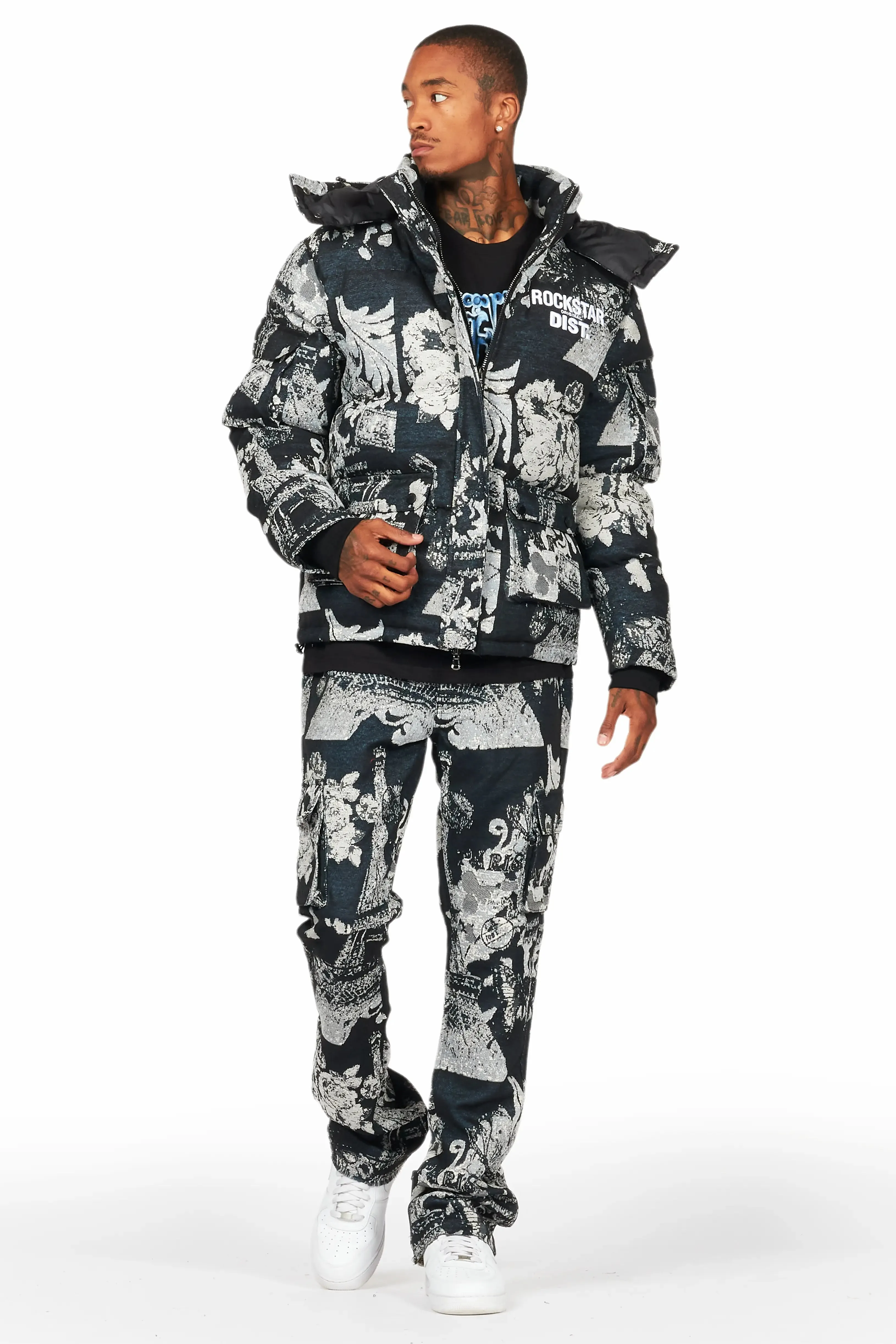 Lamont Black Tapestry Puffer Jacket