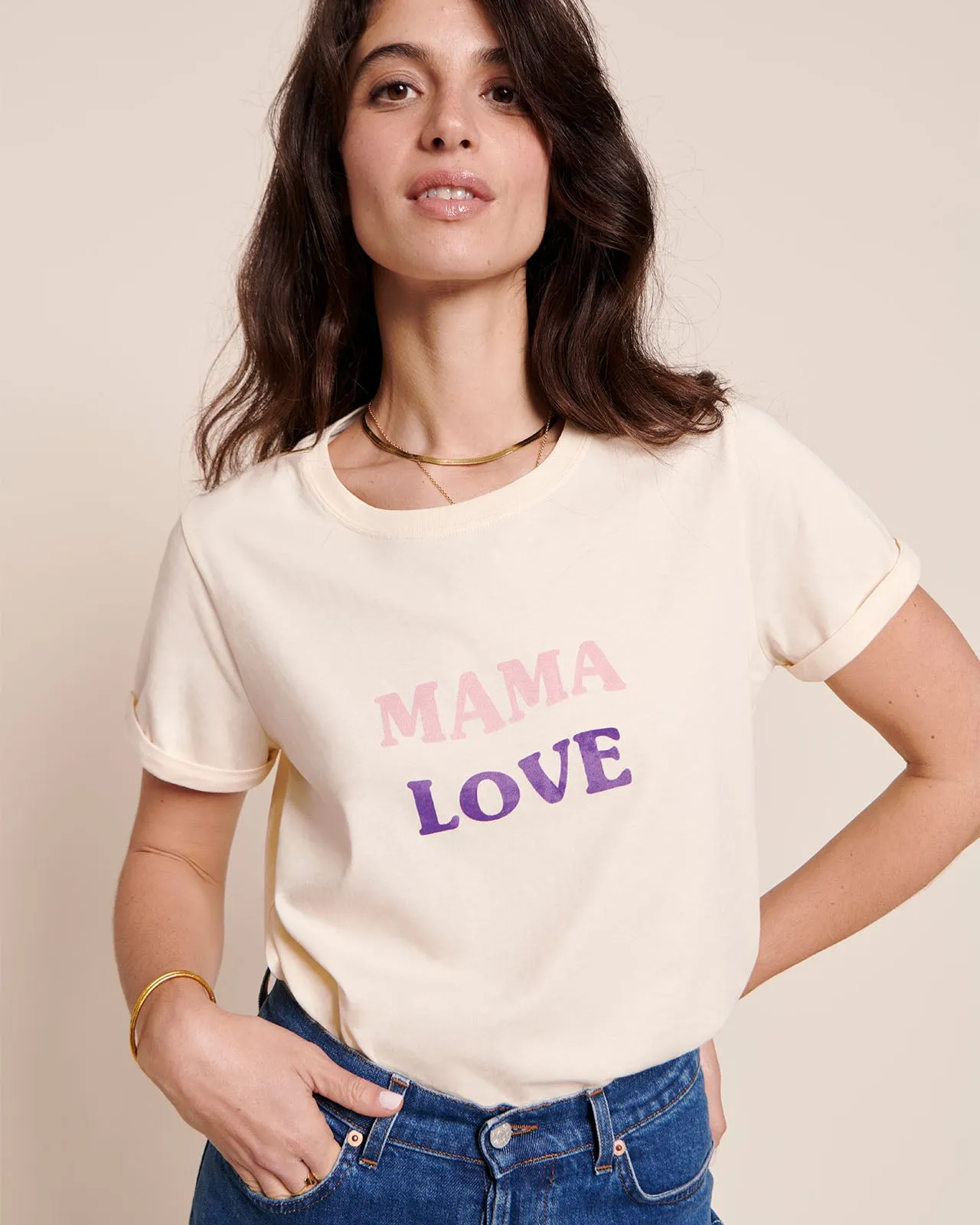 Le t-shirt Mama love en coton bio - crème