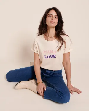 Le t-shirt Mama love en coton bio - crème