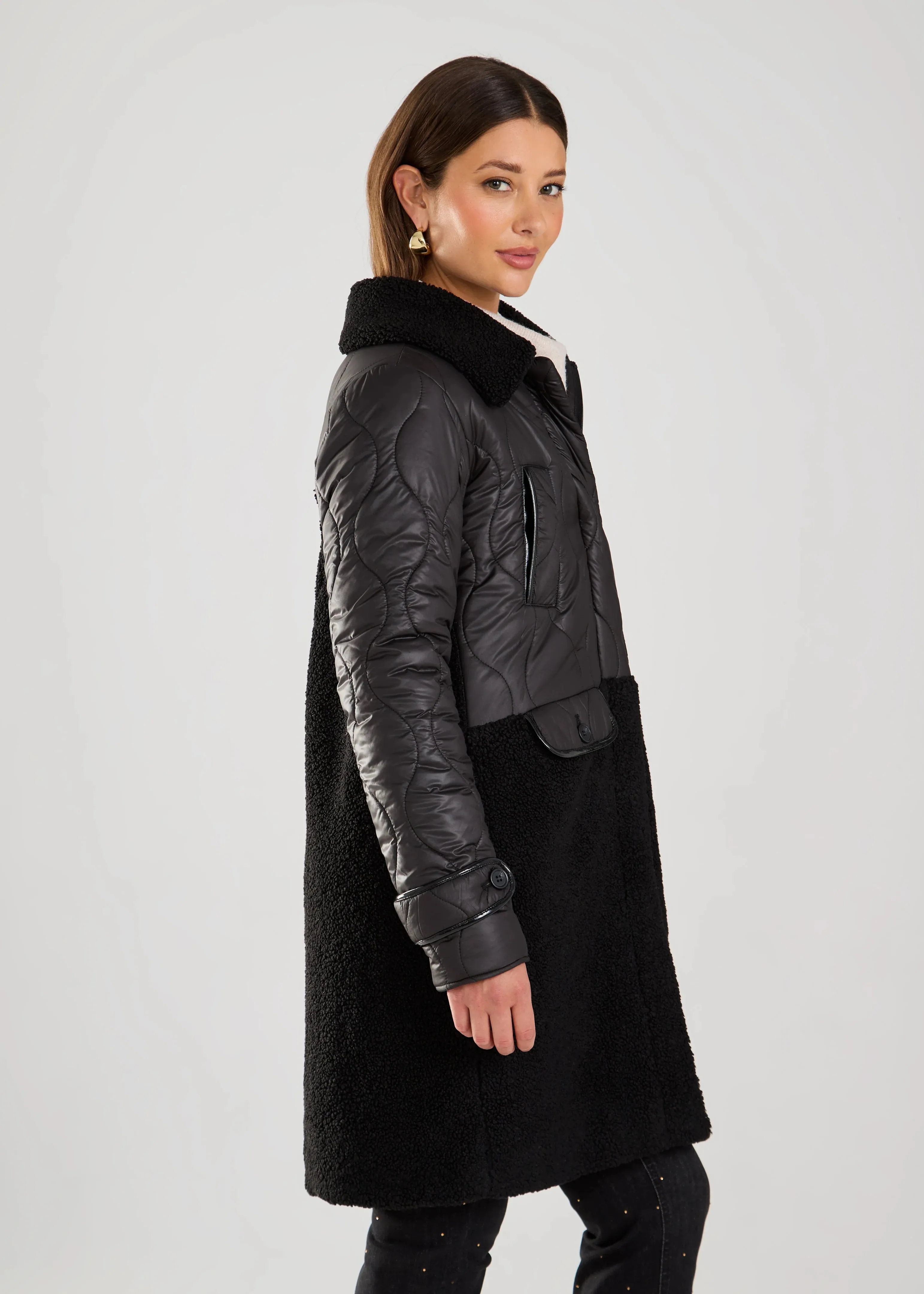 Long Mixed Media PU Outerwear. Style FD1869857