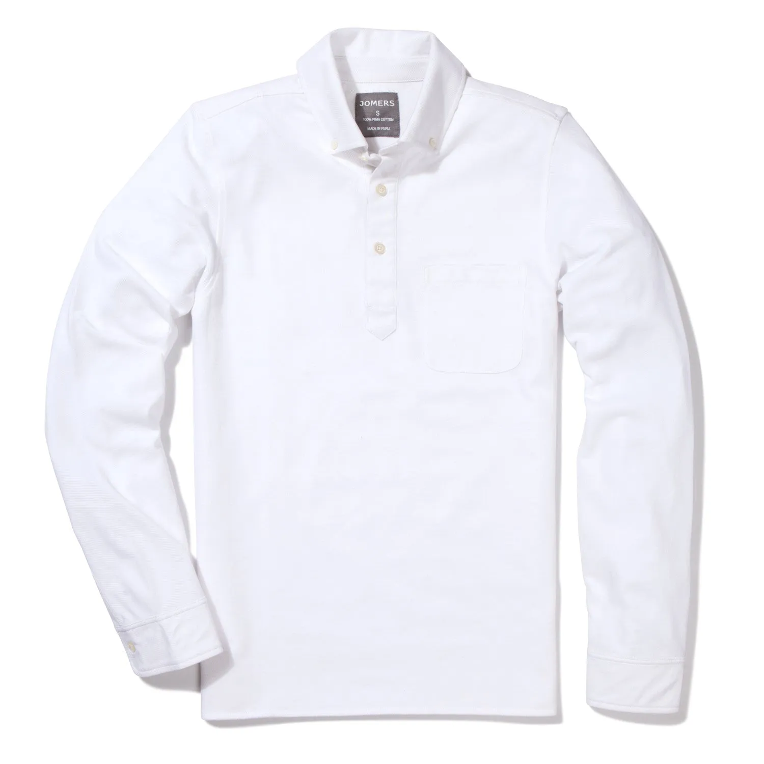 Long Sleeve Oxford Pique Polo - White