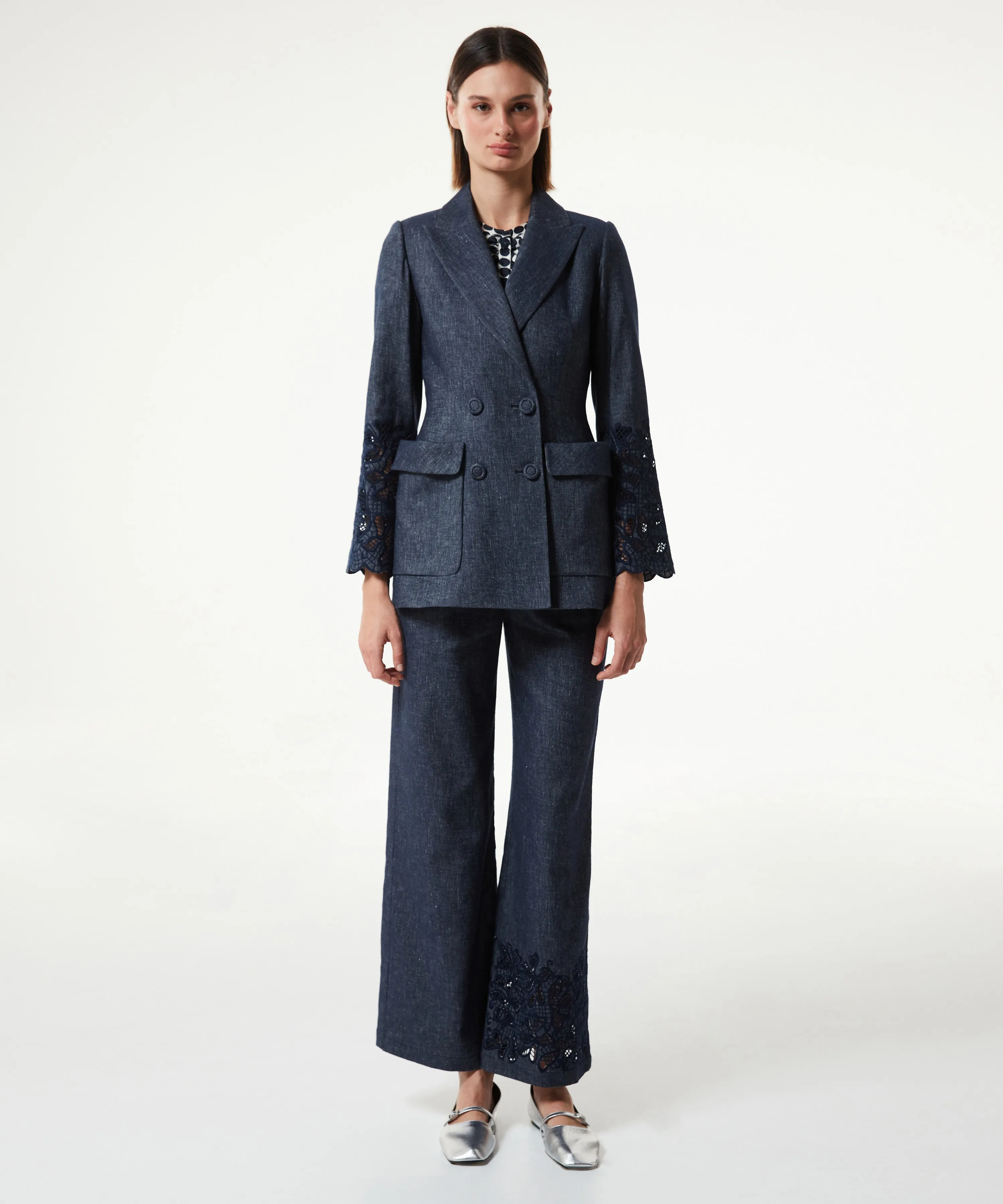 Machka Linen-Blend Jacket With Large Pockets Navy Blue