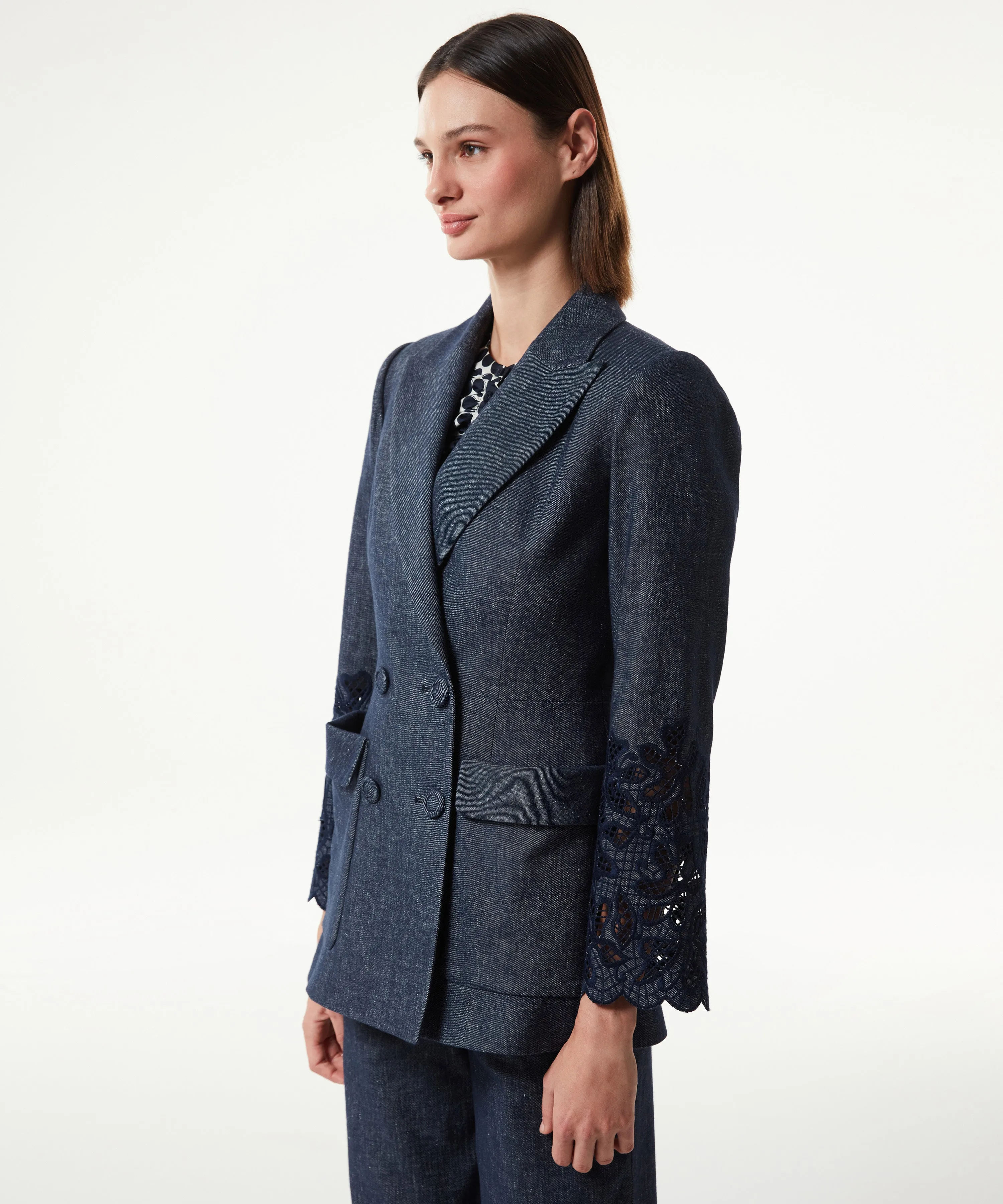 Machka Linen-Blend Jacket With Large Pockets Navy Blue