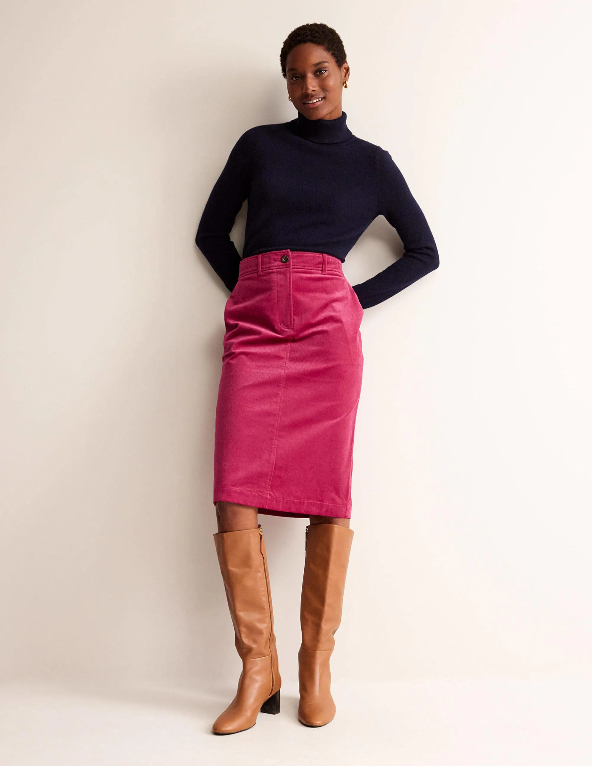 Margot Cord Midi Skirt-Warm Cranberry