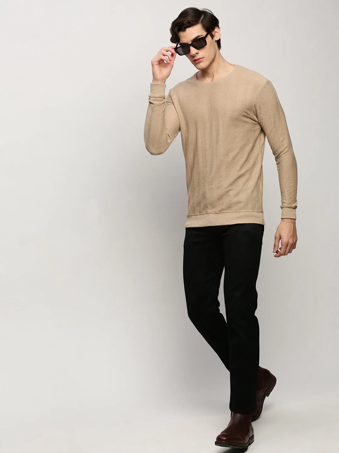 Men Beige Chevron Casual Sweatshirts