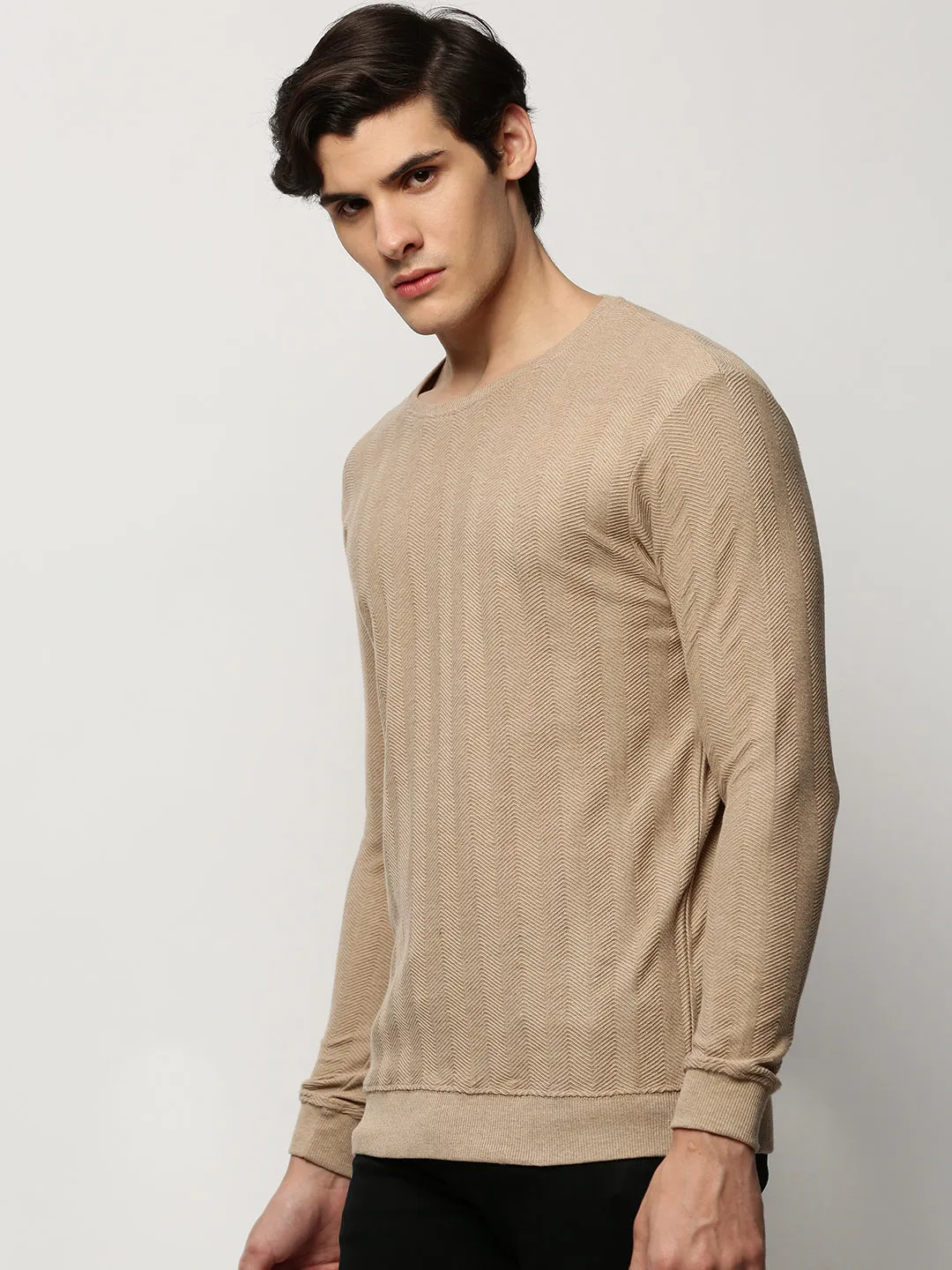 Men Beige Chevron Casual Sweatshirts