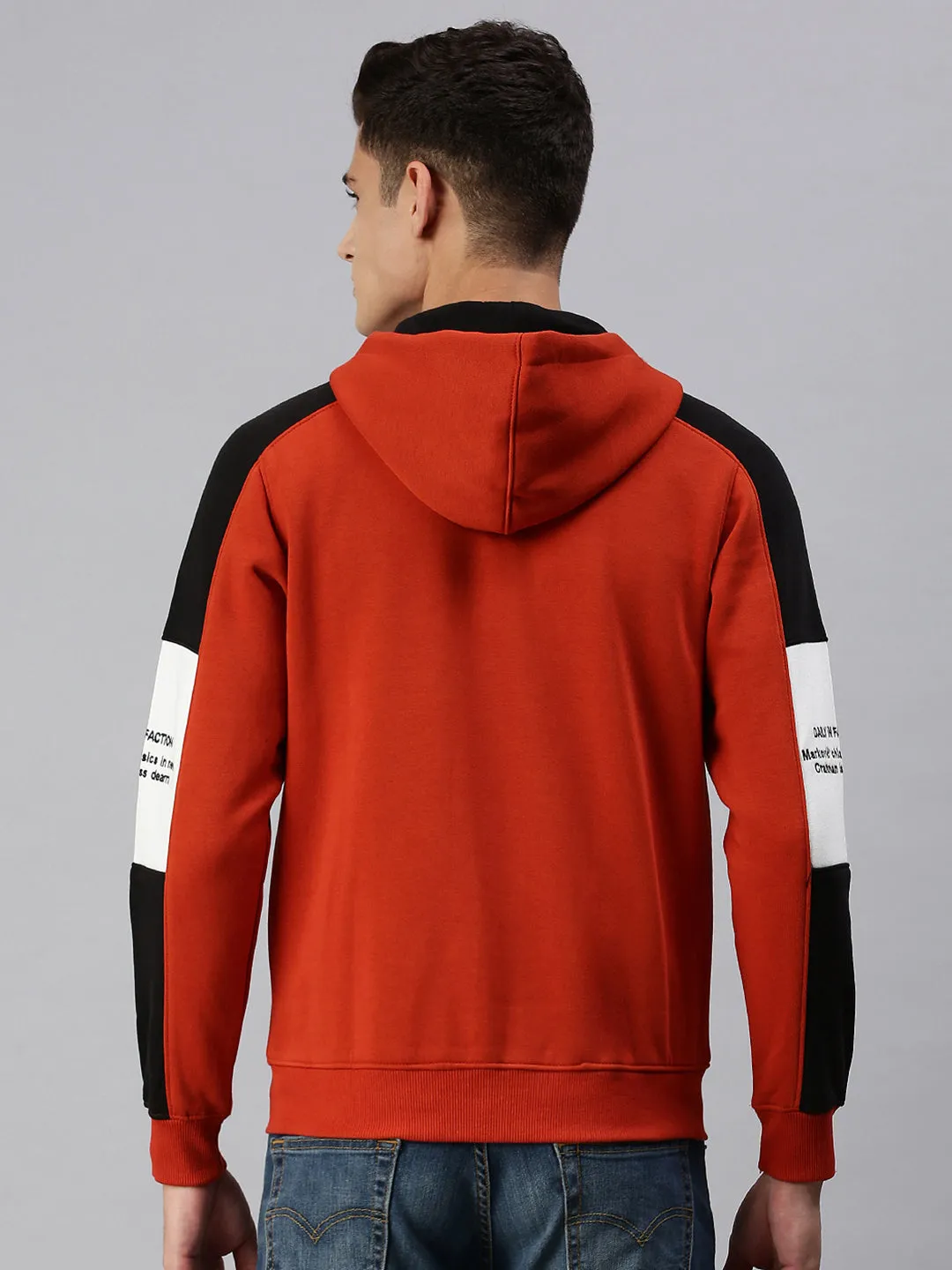 Men Hooded Solid Orange Sweatshirt