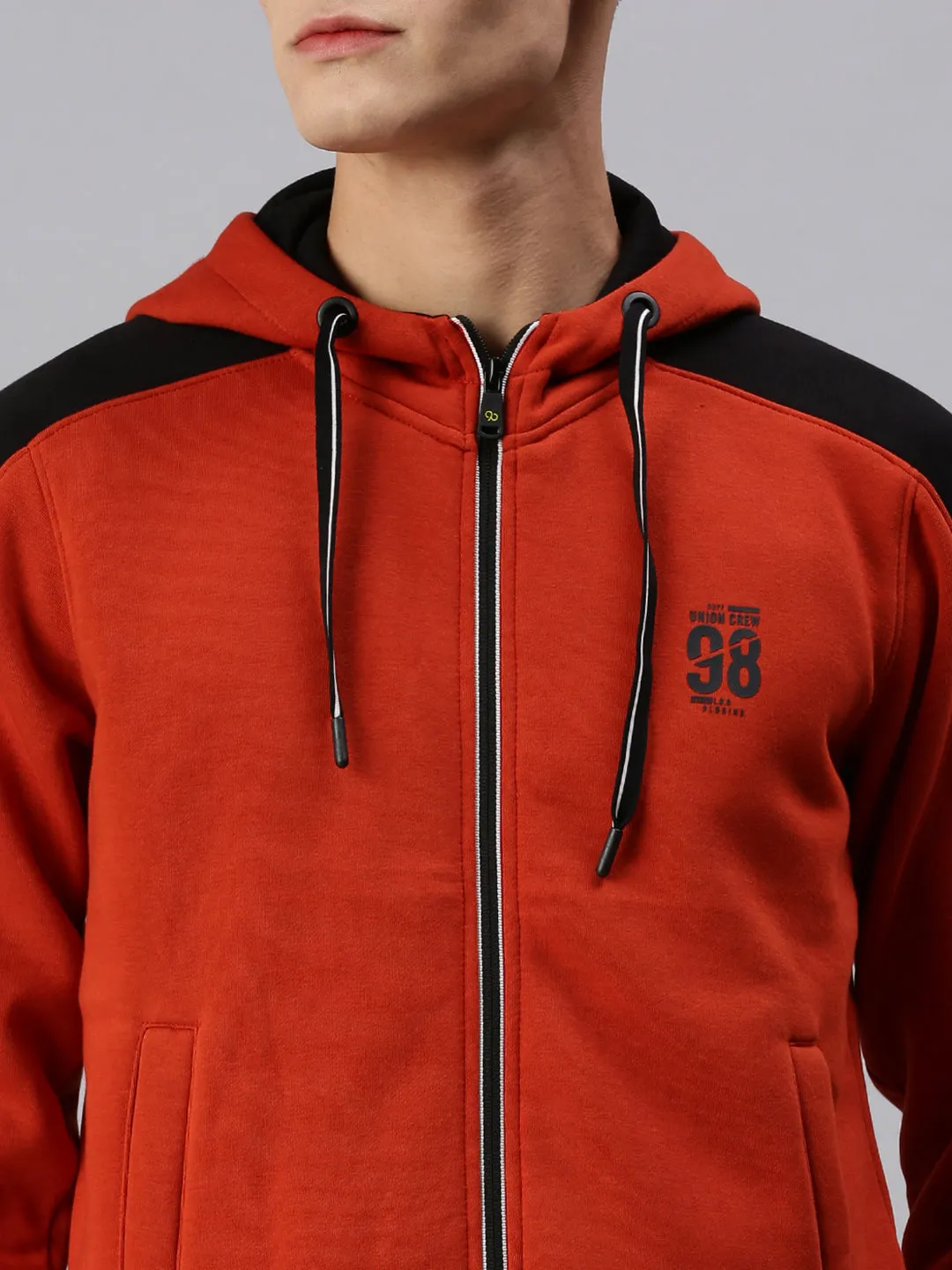 Men Hooded Solid Orange Sweatshirt