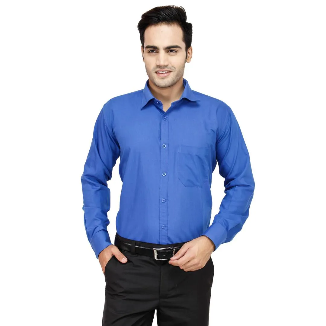 Men's Blue Cotton Long Sleeve Solid Regular Fit Formal Shirt