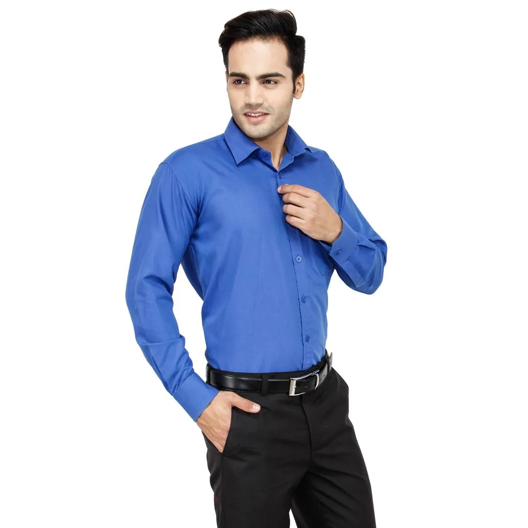 Men's Blue Cotton Long Sleeve Solid Regular Fit Formal Shirt