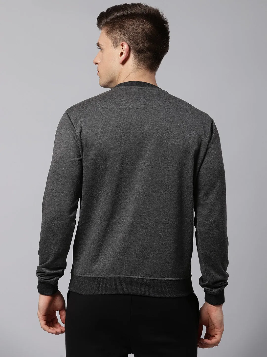 Mens Long-Sleeve Sweatshirt - Lightweight Casual Winterwear  (Dark Grey Melange)