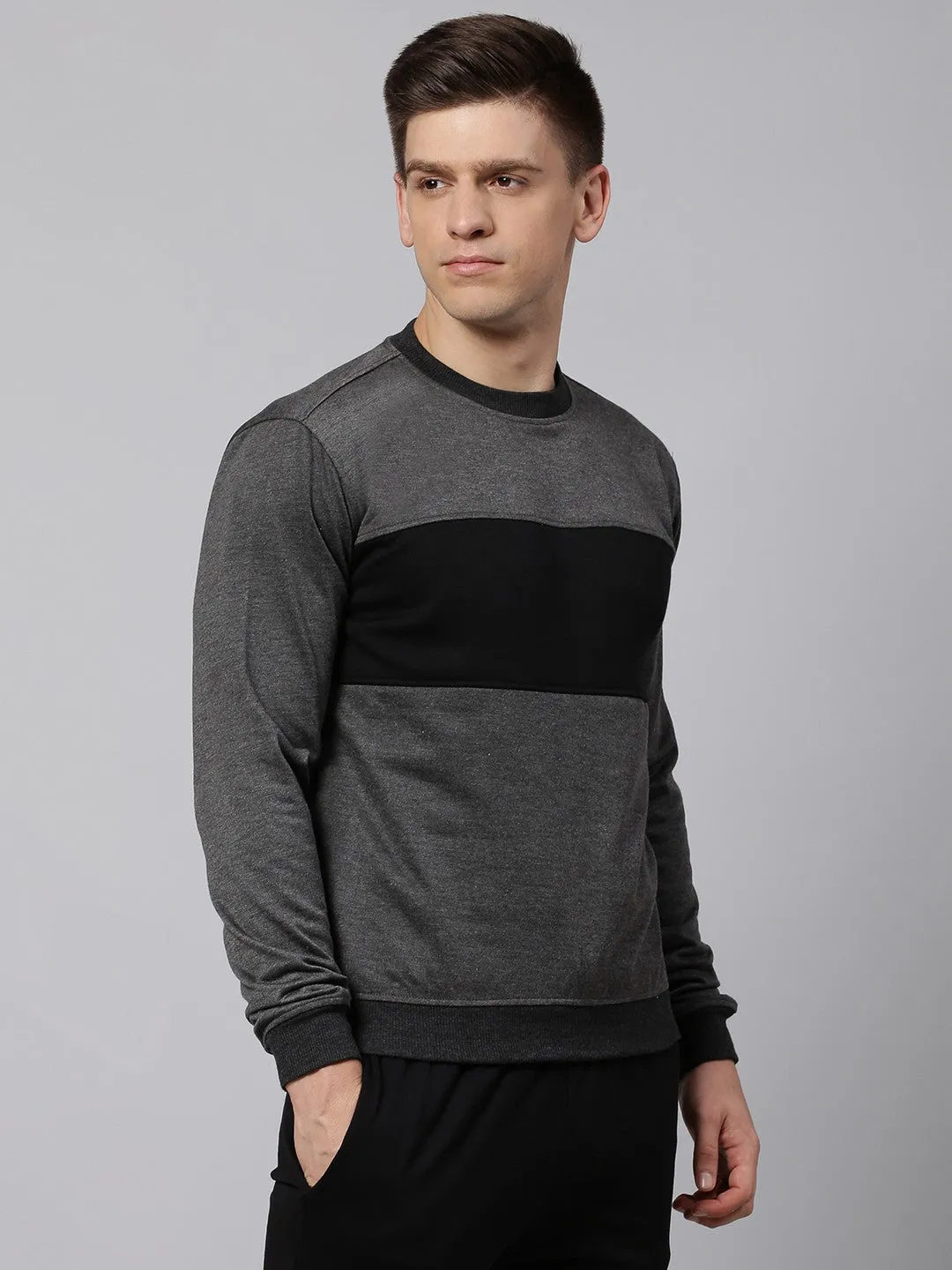 Mens Long-Sleeve Sweatshirt - Lightweight Casual Winterwear  (Dark Grey Melange)