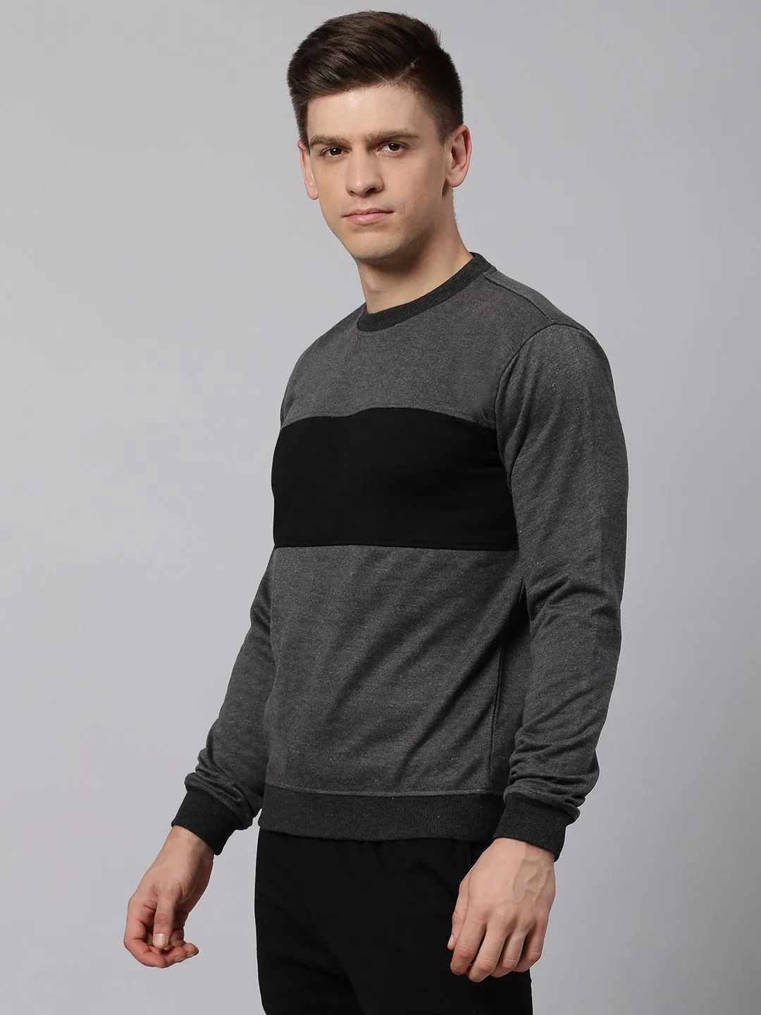 Mens Long-Sleeve Sweatshirt - Lightweight Casual Winterwear  (Dark Grey Melange)