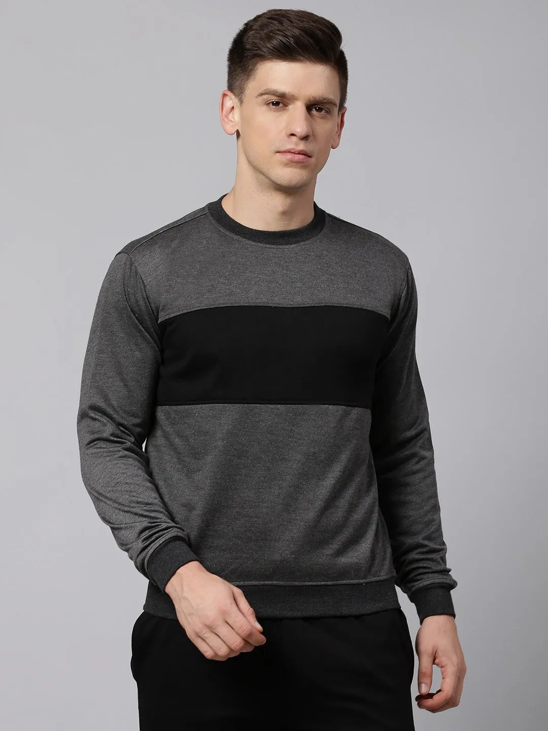 Mens Long-Sleeve Sweatshirt - Lightweight Casual Winterwear  (Dark Grey Melange)