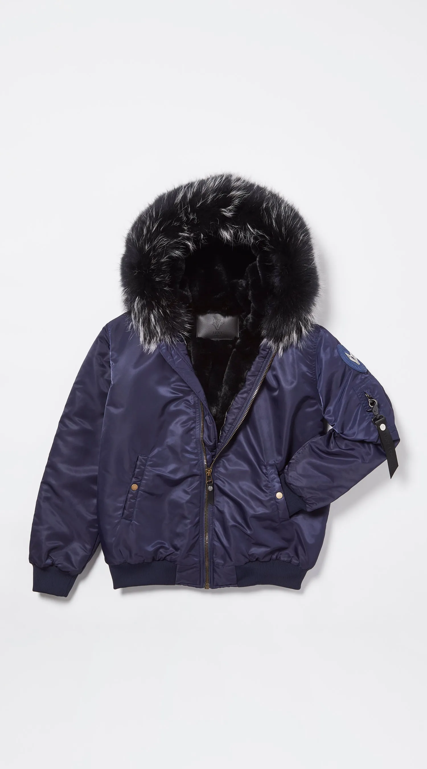 Mens Navy Luxy Fur Bomber - Black Mist