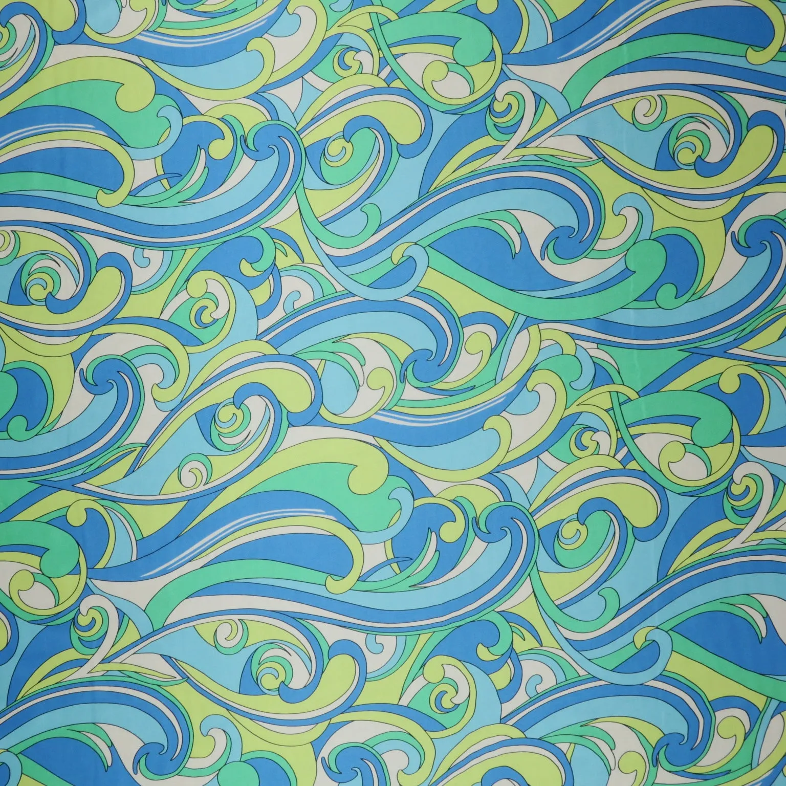 Mint-Blue Waves Abstract Printed Silk Charmeuse Fabric