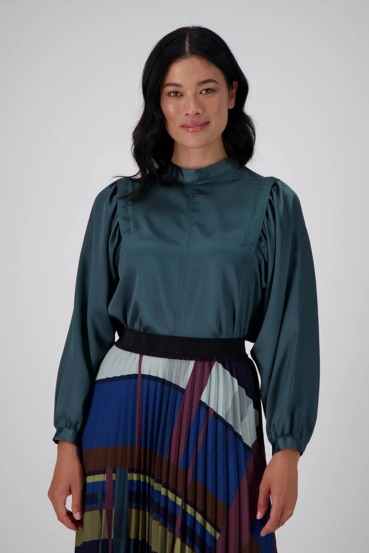 Moonshine Blouse Teal in Satin Viscose