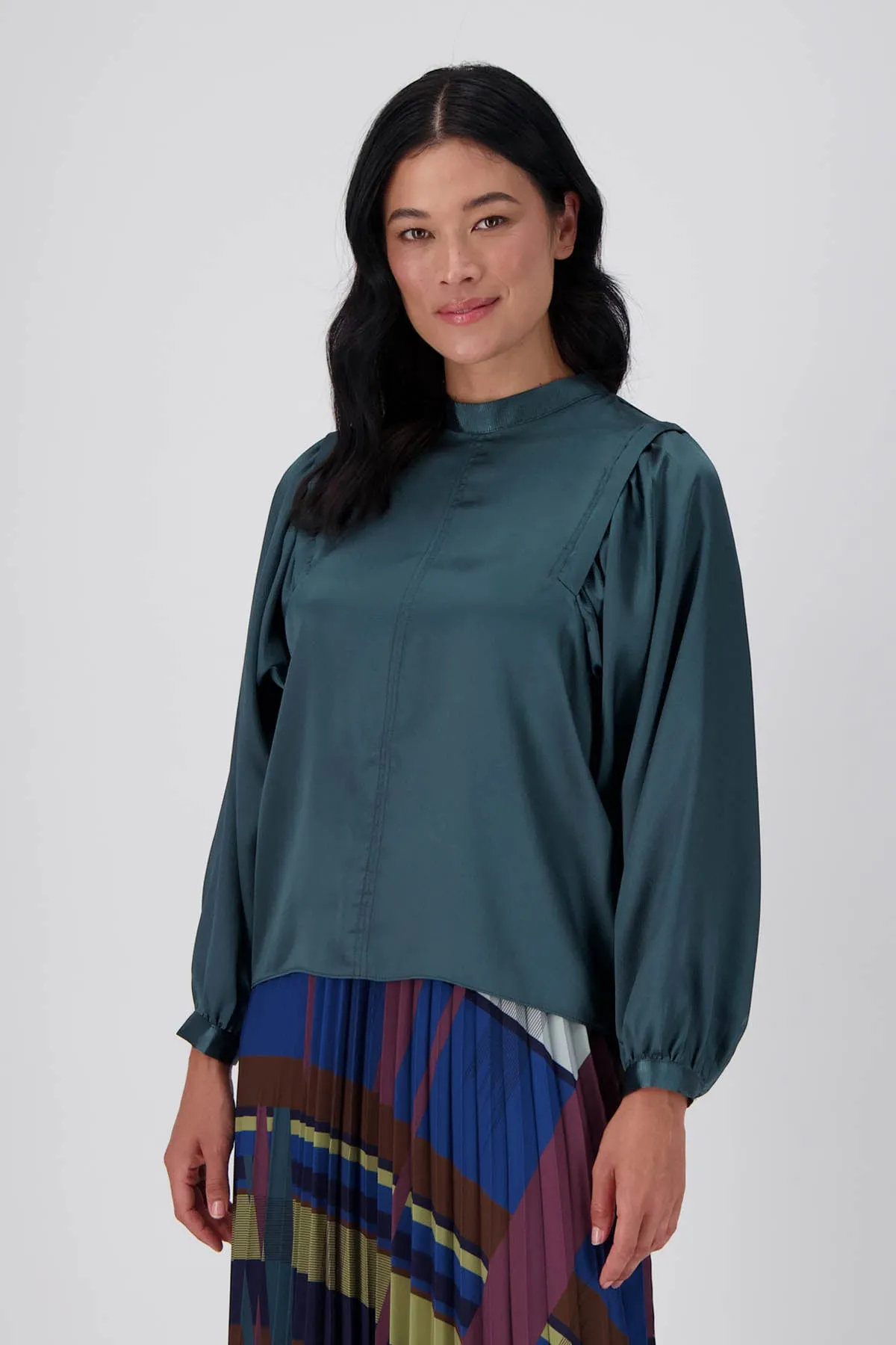 Moonshine Blouse Teal in Satin Viscose