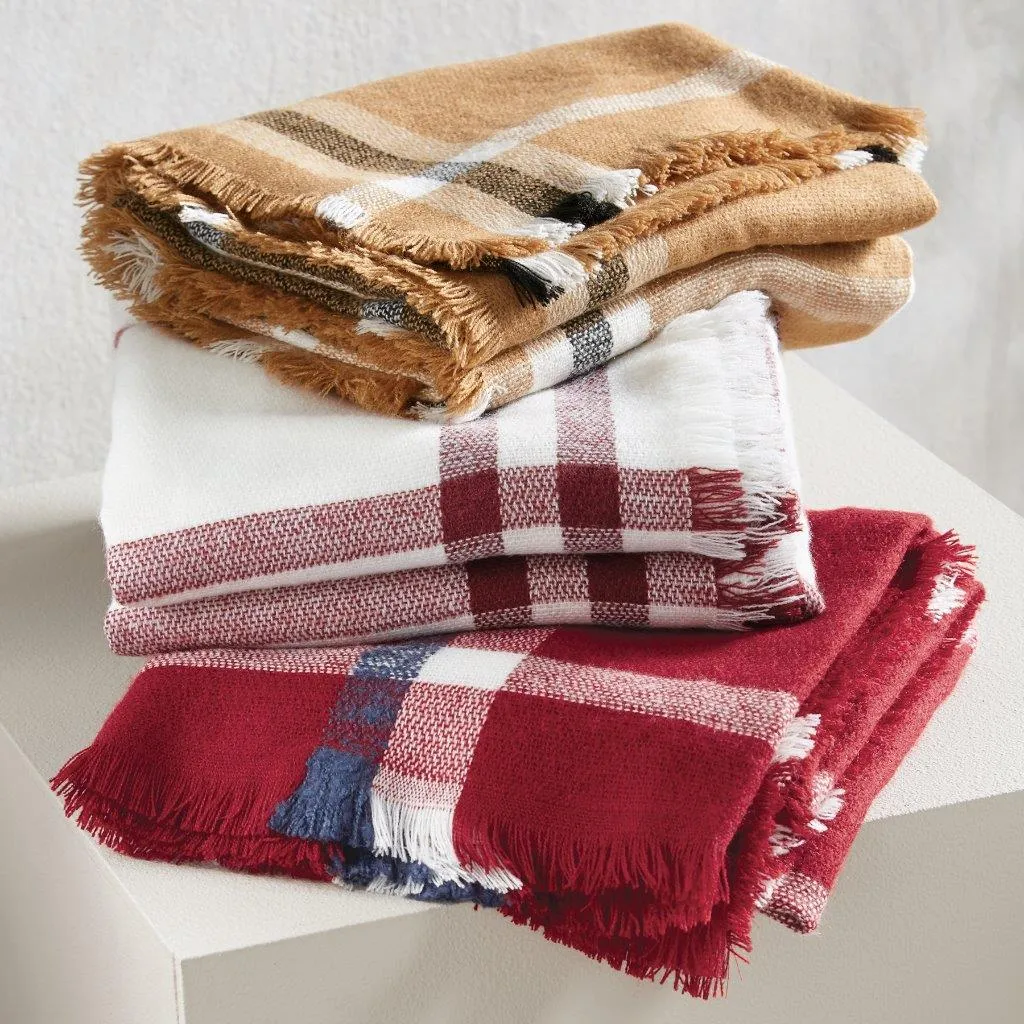 Mud Pie Womens Plaid Blanket Acrylic Womens Winter Scarf with Fringe Edge