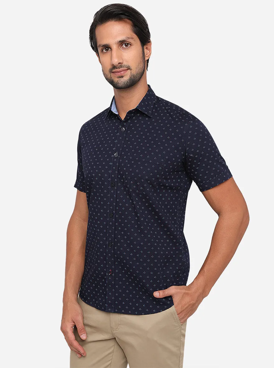 Night Blue Solid Slim Fit Semi Casual Shirt | JadeBlue