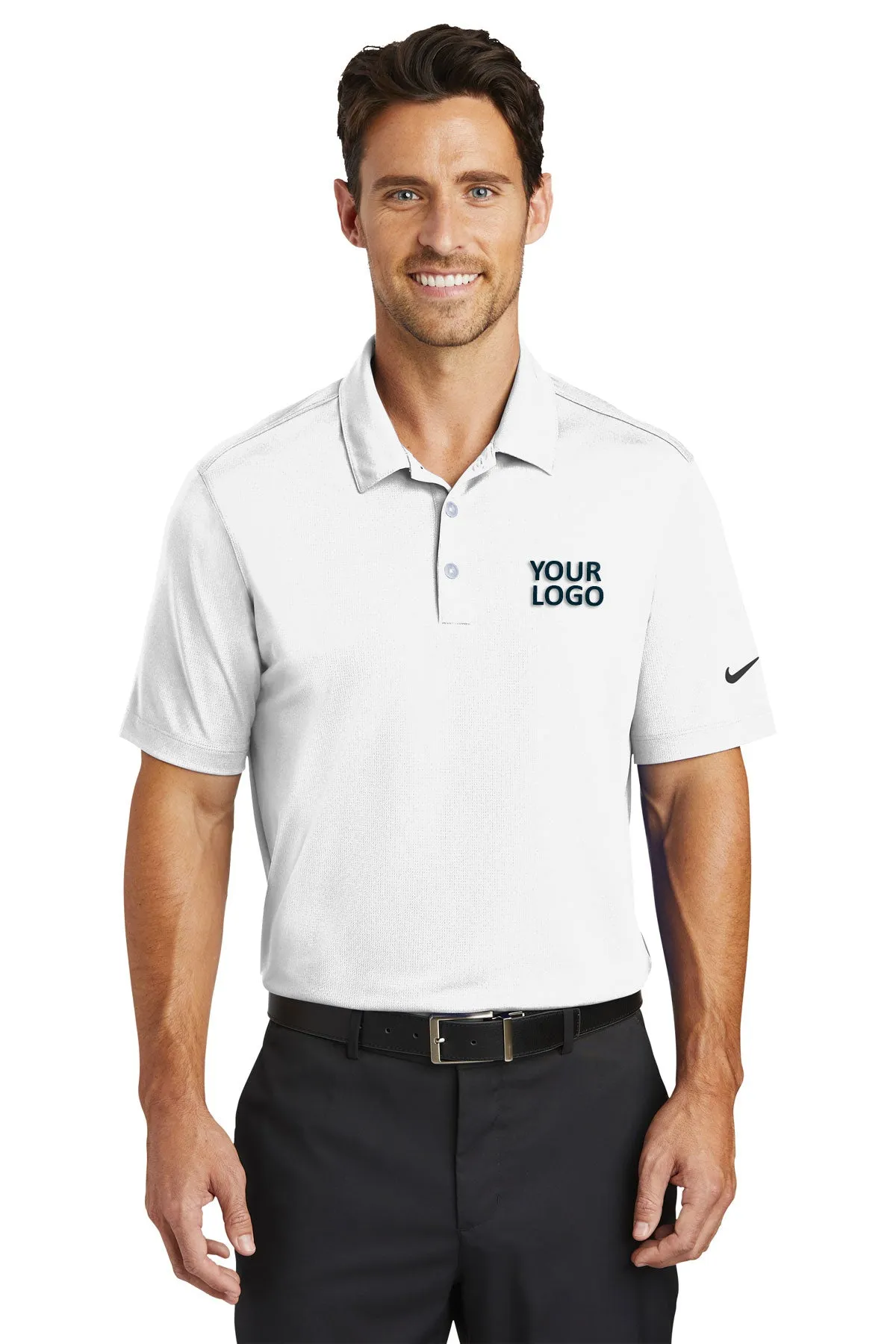 Nike Dri-FIT Vertical Mesh Custom Polos, White