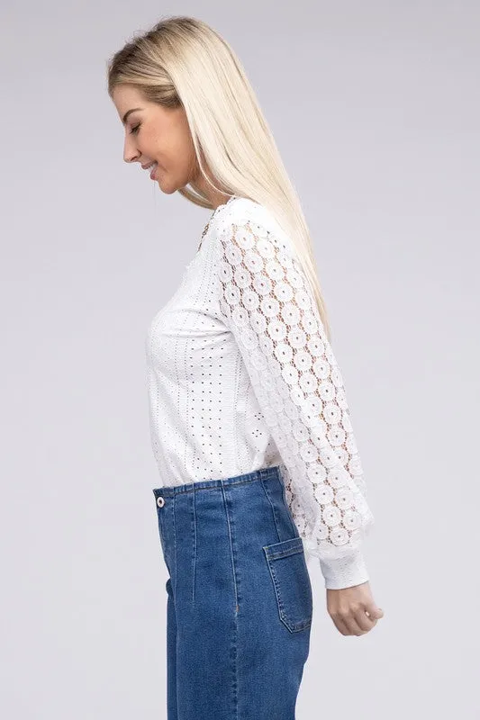 NUVI APPAREL White Lace Trim Top with V-Neckline