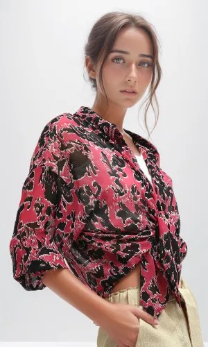 O197603 Fushia & Black Chiffon Shirt