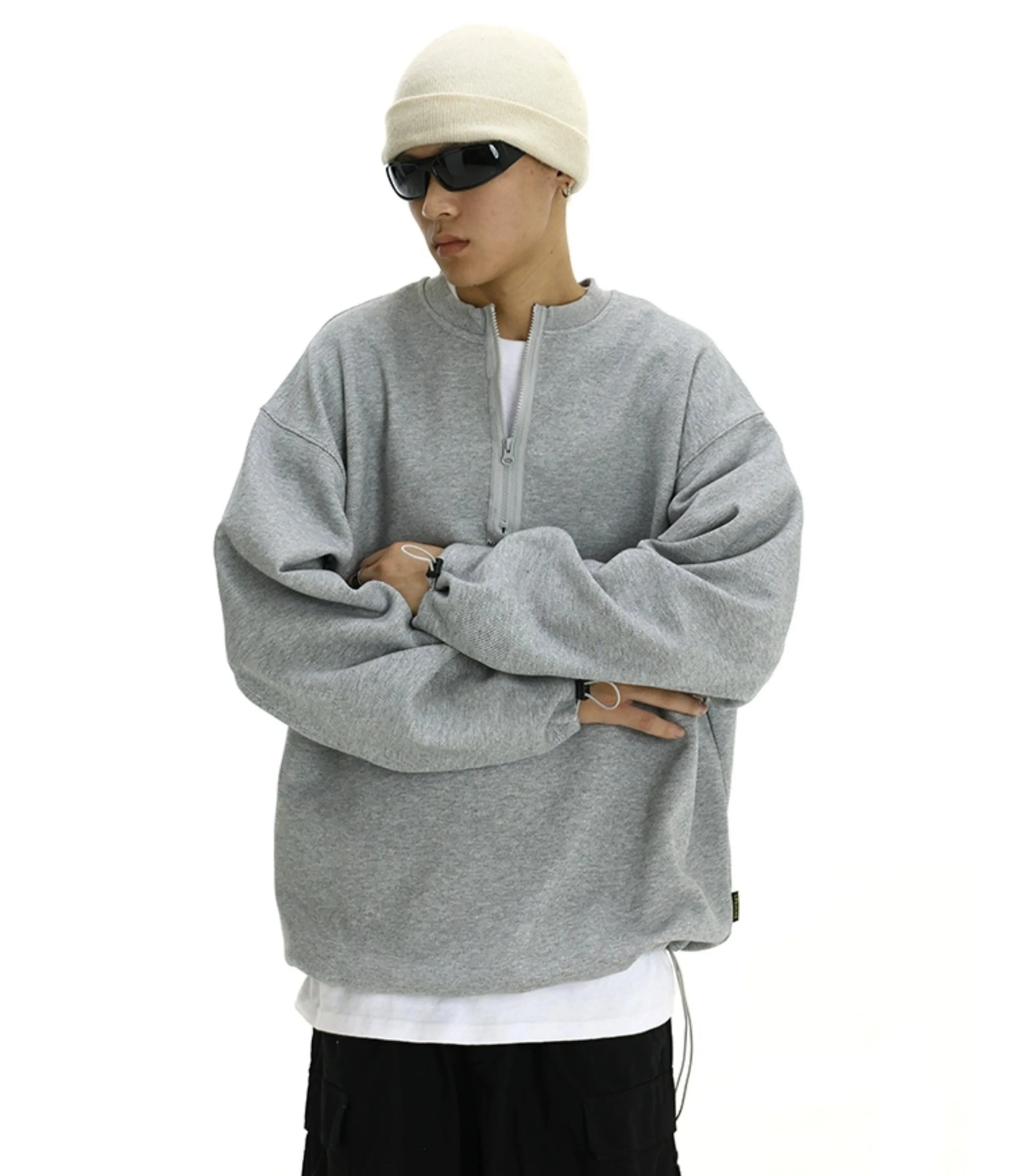 Oversized Half-Zip Ribbed Sweatshirt