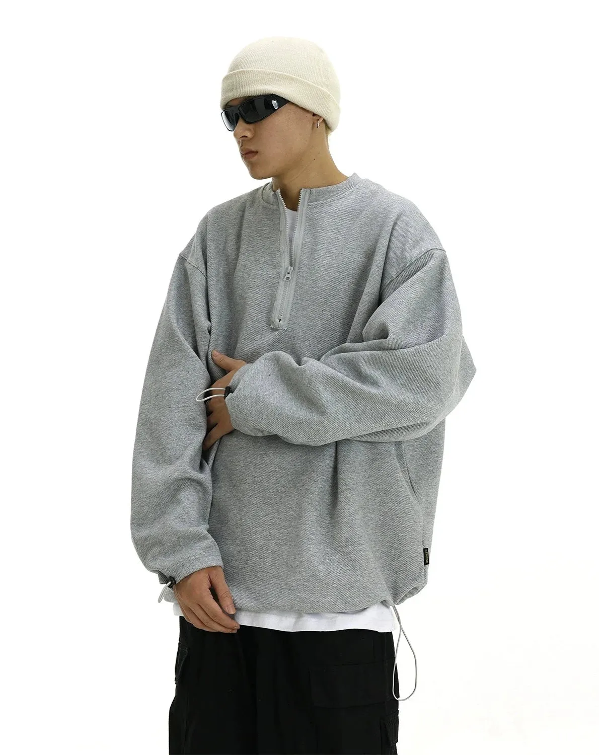 Oversized Half-Zip Ribbed Sweatshirt